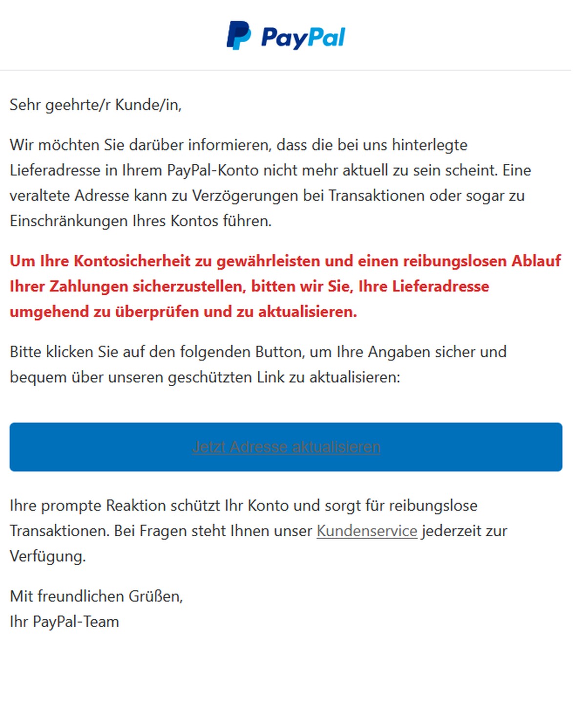 Bei dieser Mail handelt es sich um Betrug.