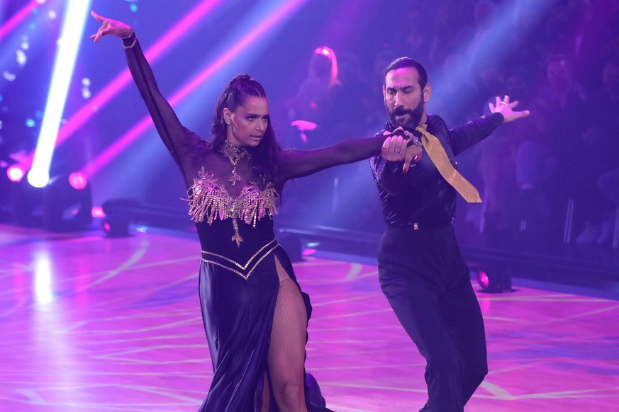 COLOGNE, GERMANY - APRIL 29: Amira Pocher and Massimo Sinató perform on stage during the 9th show of the 15th season of the television competition show &quot;Let&#039;s Dance&quot; at MMC Studios on A ...