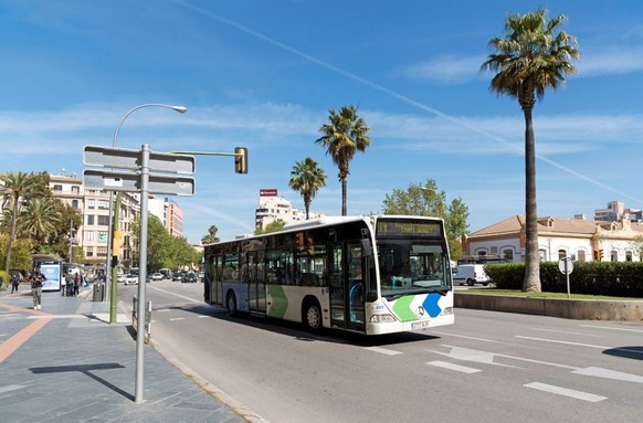 Palma, Mallorca, Spain. The Plaza Espanya outside the International Station of Palma, Mallorca, EMT company bus between stops. (Photo by: Education Images/Universal Images Group via Getty Images)