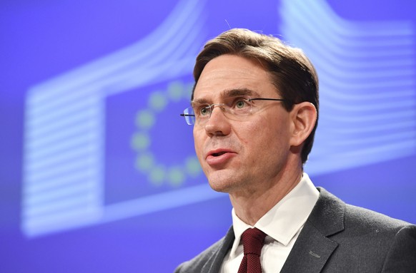 European Commission Vice-President Jyrki Tapani Katainen speaks during a media conference regarding steel tariffs at EU headquarters in Brussels on Friday, March 9, 2018. The European Union&#039;s top ...