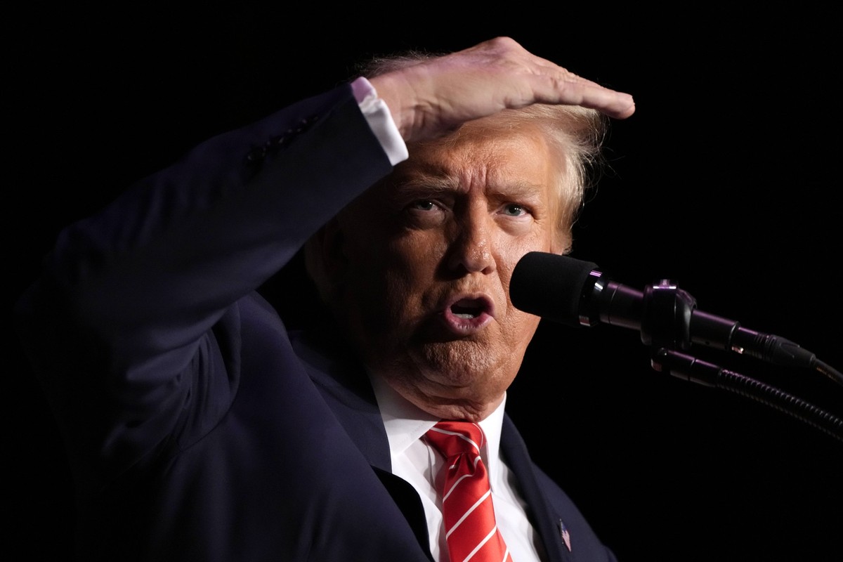 Former President Donald Trump speaks during a commit to caucus rally, Sunday, Oct. 29, 2023, in Sioux City, Iowa. (AP Photo/Charlie Neibergall)