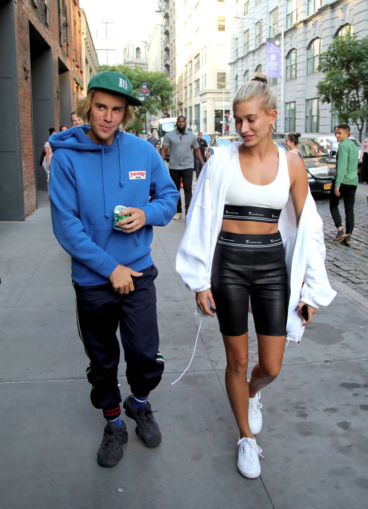 Engaged couple singer Justin Bieber and model Hailey Baldwin chat as they go for a walk on July 12 2018 in New York City Justin Bieber;Hailey Baldwin New York United States PUBLICATIONxINxGERxSUIxAUTx ...