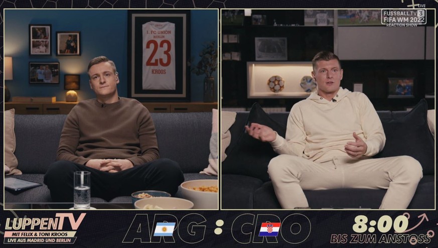 Felix (links) und Toni Kroos kommentierten gemeinsam die Partie zwischen Argentinien und Kroatien.