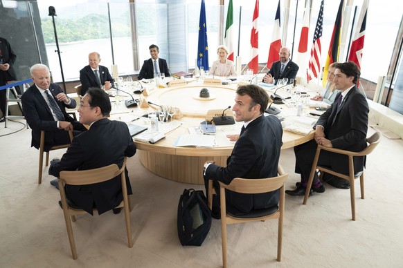 Clockwise from left, U.S. President Joe Biden, Germany&#039;s Chancellor Olaf Scholz, Britain&#039;s Prime Minister Rishi Sunak, European Commission President Ursula von der Leyen, President of the Eu ...