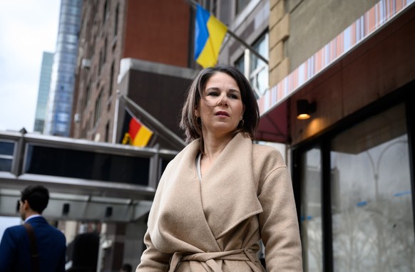 February 24, 2023, USA, New York: Annalena Baerbock (Bündnis 90/Die Grünen), Foreign Minister, walks before her speech in the UN Security Council from the German House, Germany's permanent representation to the association ...