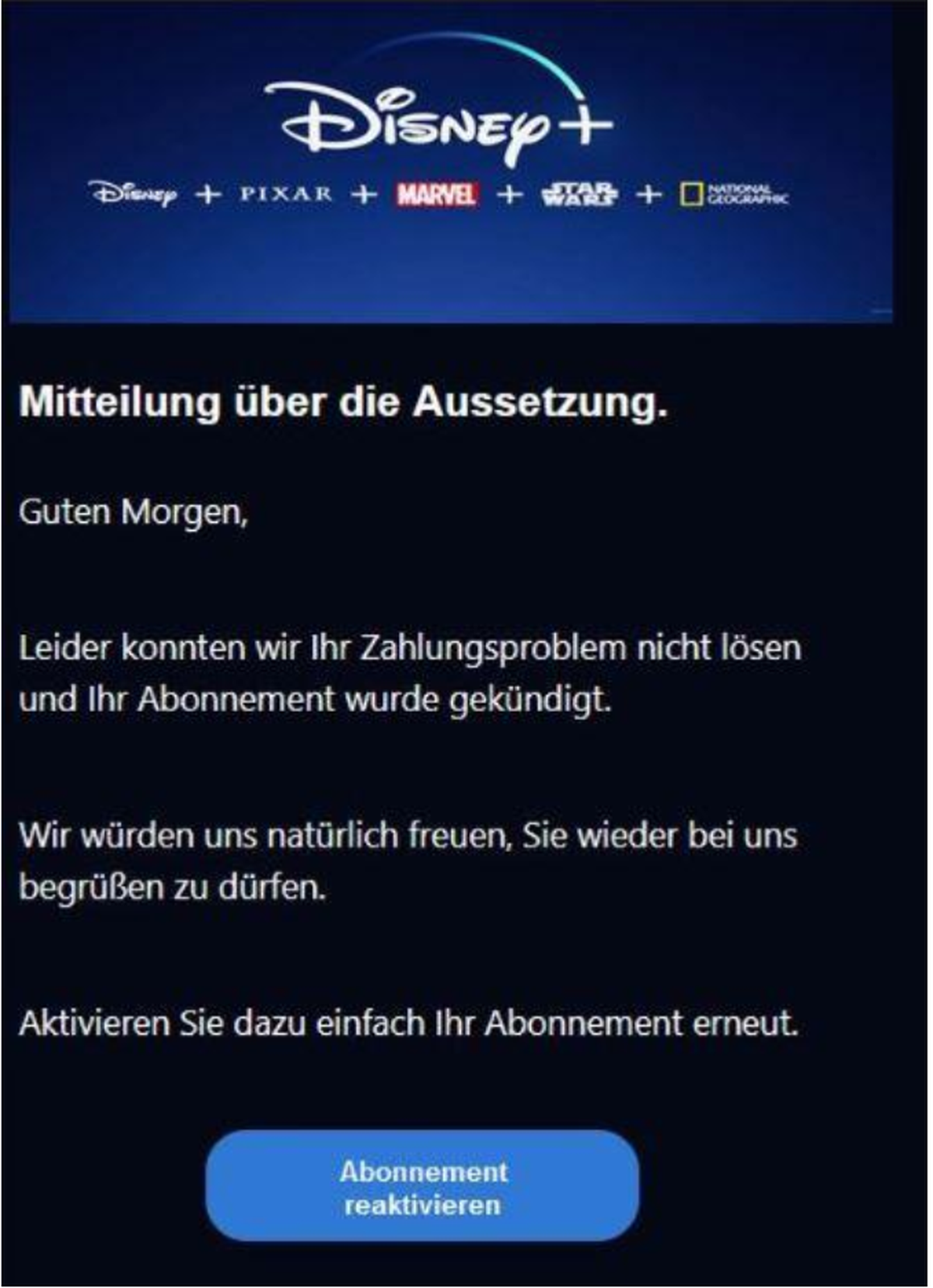 Solche Mails wurden von Cyber-Kriminellen verschickt, die sich als Disney-Angestellte ausgeben.