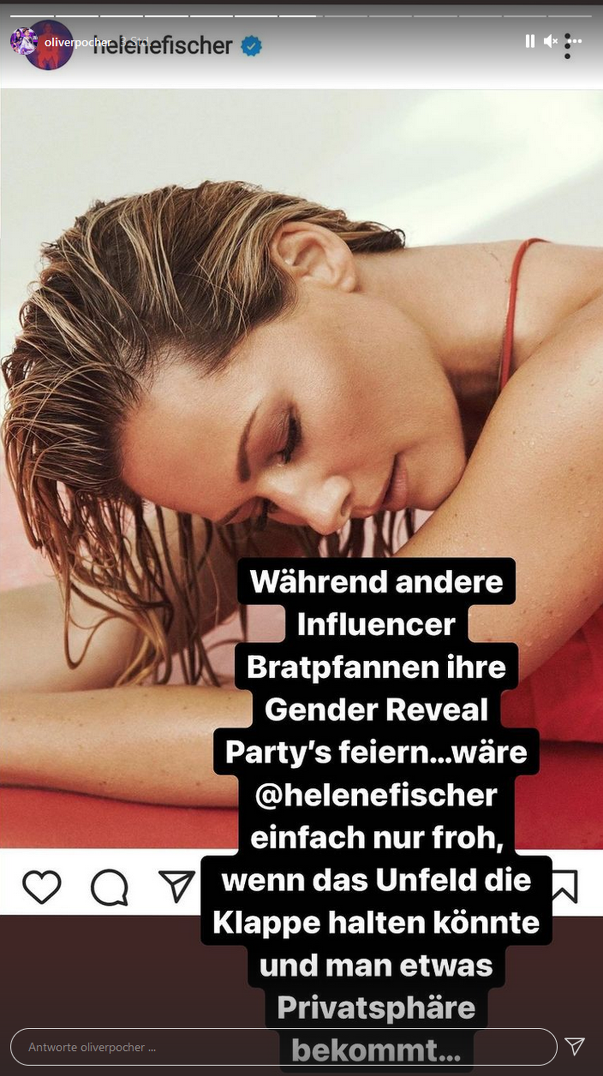 Oliver Pocher kommentierte Helene Fischers Post und stellt sich darin hinter den Schlagerstar.