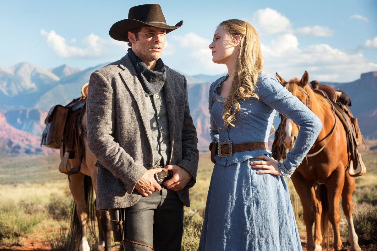 WESTWORLD, James Marsden, Evan Rachel Wood in The Original , Season 1, aired October 2, 2016, photo: John P. Johnson / HBO / courtesy Everett Collection HBO/Courtesy Everett Collection ACHTUNG AUFNAHM ...
