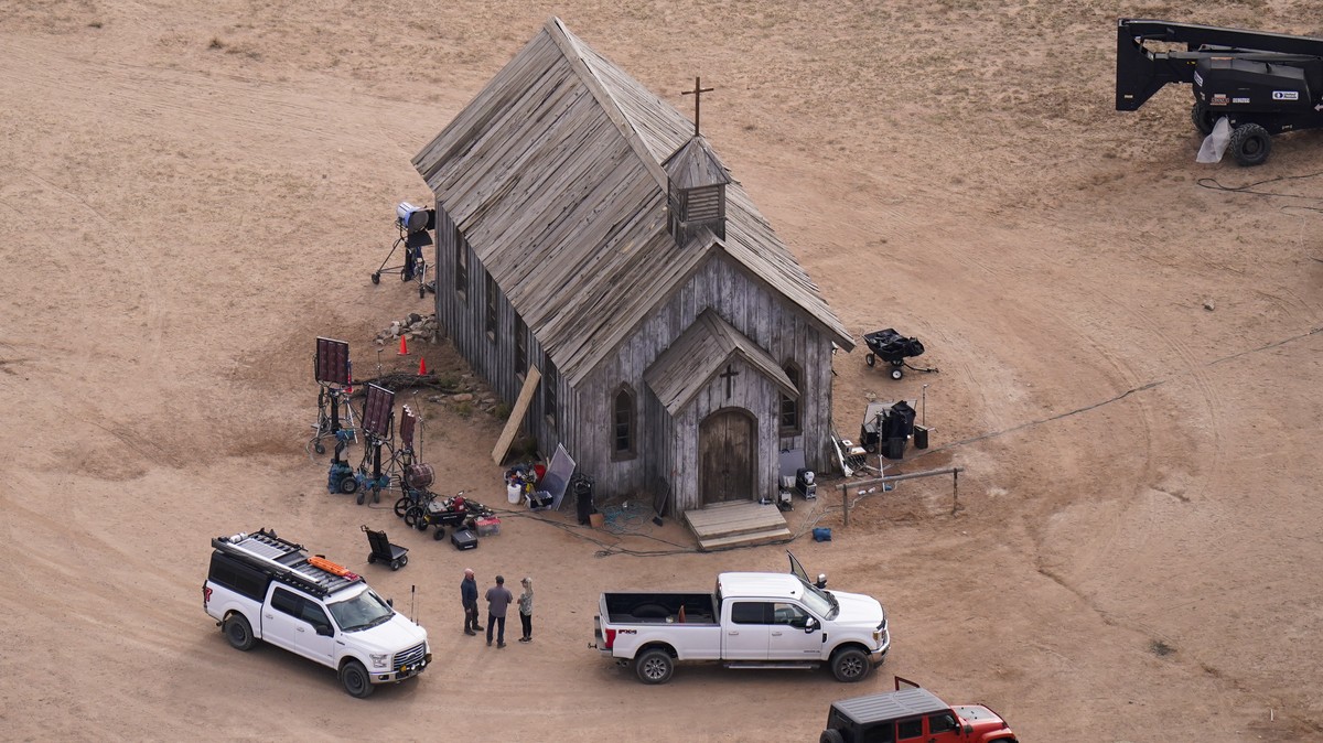 This aerial photo shows the Bonanza Creek Ranch in Santa Fe, N.M., Saturday, Oct. 23, 2021. Actor Alec Baldwin fired a prop gun on the set of a Western being filmed at the ranch on Thursday, Oct. 21, ...