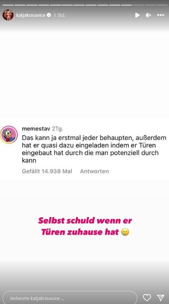 Katja Krasavice sagt auf Instagram deutlich ihre Meinung.