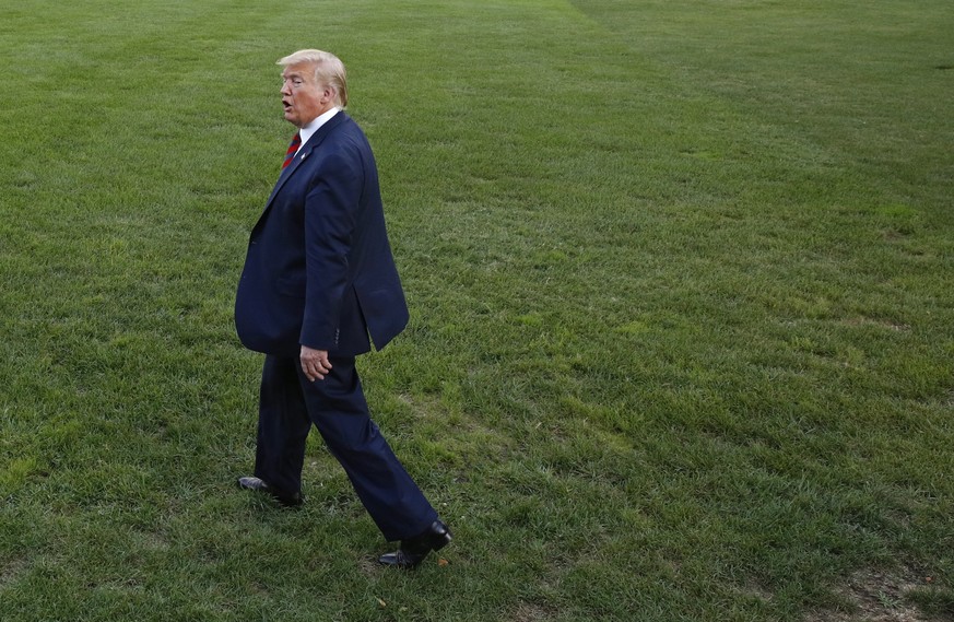 President Donald Trump walks to Marine One on the South Lawn of the White House, Thursday, Sept. 12, 2019, in Washington. Trump is en route to Baltimore. (AP Photo/Patrick Semansky)