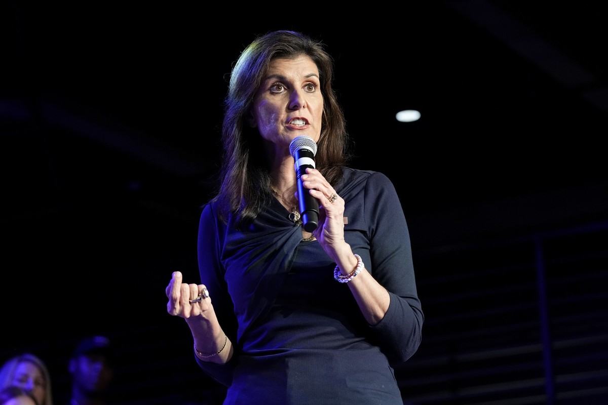 04.03.2024, USA, Fort Worth: Nikki Haley (Republikaner), ehemalige UN-Botschafterin der USA und US-Präsidentschaftsbewerberin, spricht bei einer Wahlkampfveranstaltung in Forth Worth, Texas. Foto: Ton ...