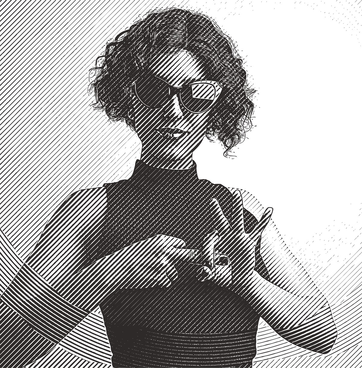 Engraving illustration of an Adult woman making flirting hand gesture with fingers