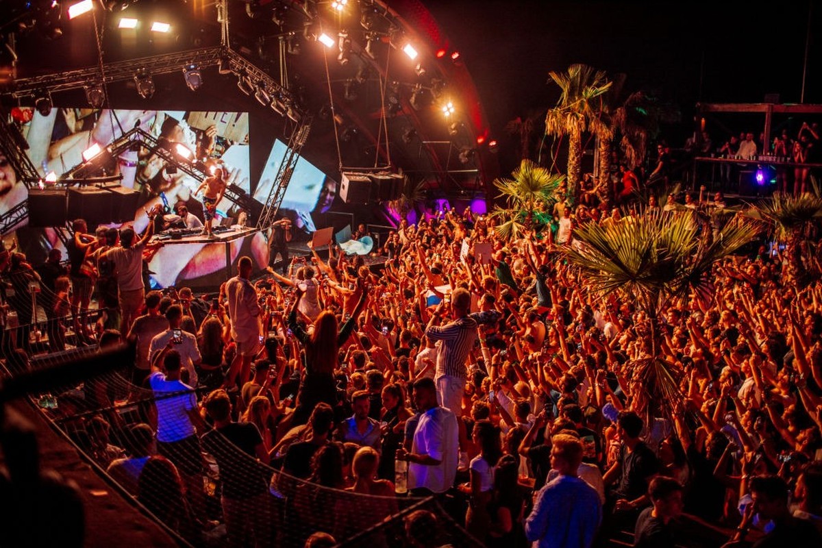 PAG ISLAND, CROATIA - JULY 24 : the clubbers are photographed for Paris Match on the Zrce beach at the Noa Beach Club with DJ Steve Aoki on July 24, 2019 in Pag island, Croatia. (Photos by Helene Pamb ...
