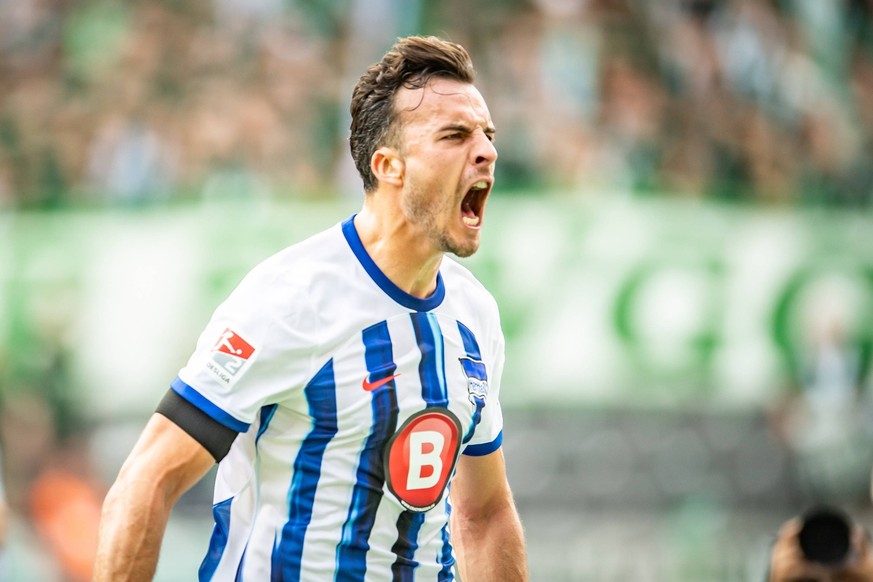 2. Fussball Bundesliga, Hertha BSC vs SpVgg Greuther Fuerth. Berlin, 26.08.2023 Jubel zum 1:0 durch Haris Tabakovic Hertha BSC, 25 2. Fussball Bundesliga, Hertha BSC vs SpVgg Greuther Fuerth, Olympias ...