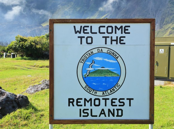 Sign to describe remoteness of Tristan da Cunha, St Helena in the South Atlantic.