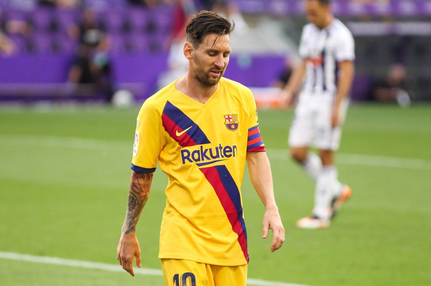 July 11, 2020, Valladolid, VALLADOLID, SPAIN: Lionel Messi of FC Barcelona, Barca lamenting during the spanish league, La Liga, football match played between Real Valladolid and FC Barcelona at Jose Z ...