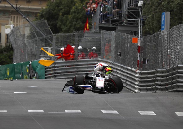 Formula 1 2021: Monaco GP CIRCUIT DE MONACO, MONACO - MAY 22: Mick Schumacher, Haas VF-21, crashes out in FP3 during the Monaco GP at Circuit de Monaco on Saturday May 22, 2021 in Monte Carlo, Monaco. ...