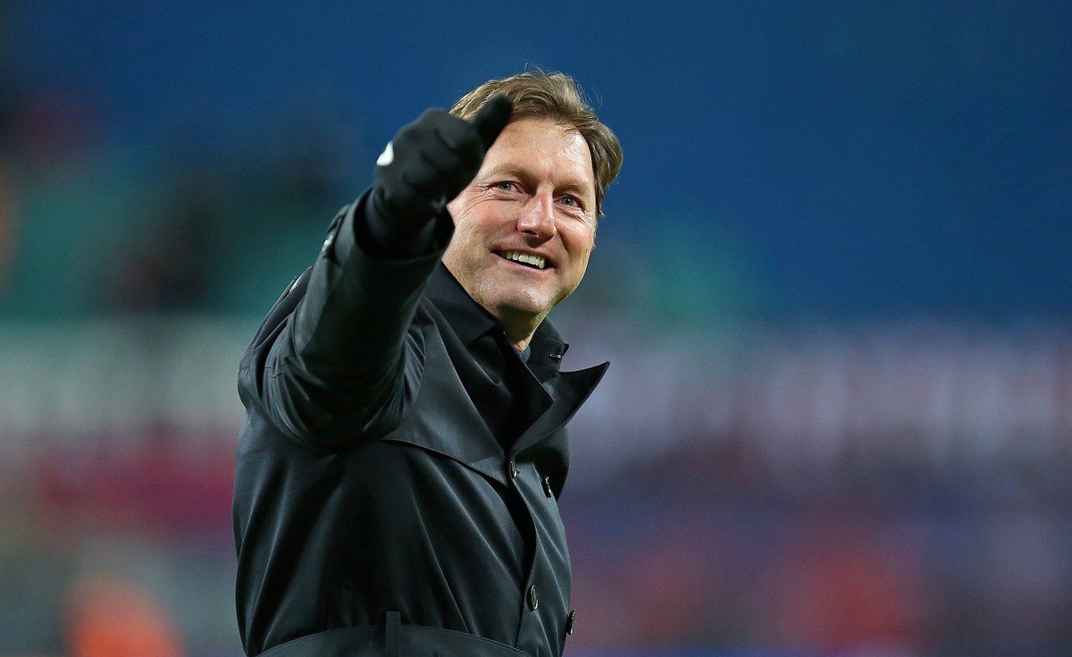 Leipzig, Deutschland, 18.03.2018, 1. Bundesliga 27. Spieltag, RB Leipzig - FC Bayern Muenchen, Schlussjubel Trainer Ralph Hasenhuettl (RB Leipzig) ( DeFodi035 *** Leipzig Germany 18 03 2018 1 Bundesli ...