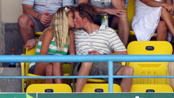 ST JOHN'S, ANTIGUA AND BARBUDA - APRIL 08: IL 08: Prince Harry kisses girlfriend Chelsy Davy as they watch the action during the ICC Cricket World Cup 2007 Super Eight match between England and Austra ...