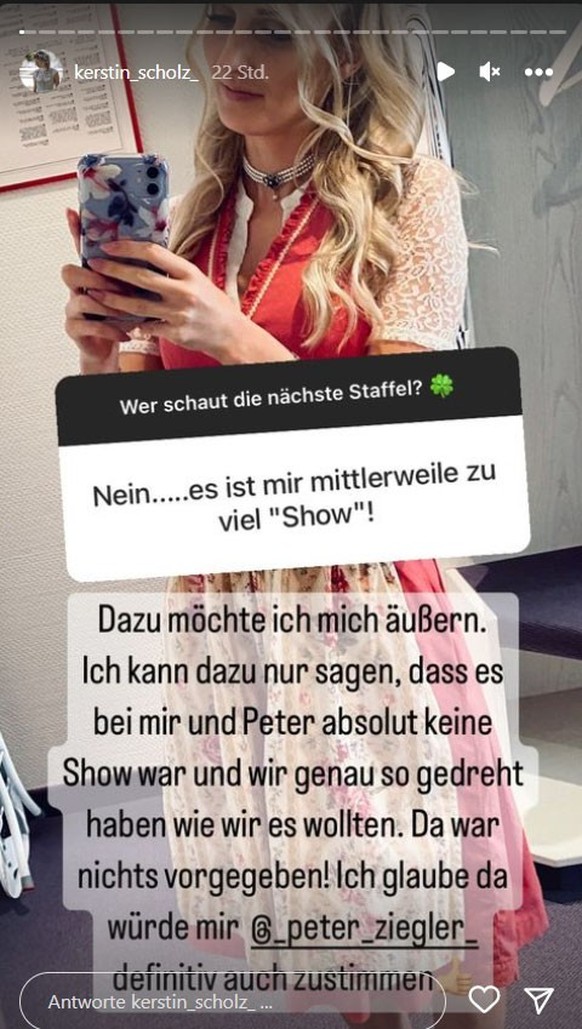 Kerstin Scholz widerspricht einem Fan auf Instagram.