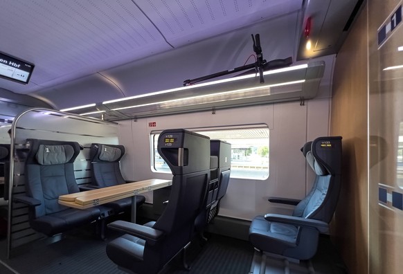 E-scooter transport in an ICE train in the first class car of an Intercity train from Deutsche Bahn on July 20, 2022 in Cologne, Germany.