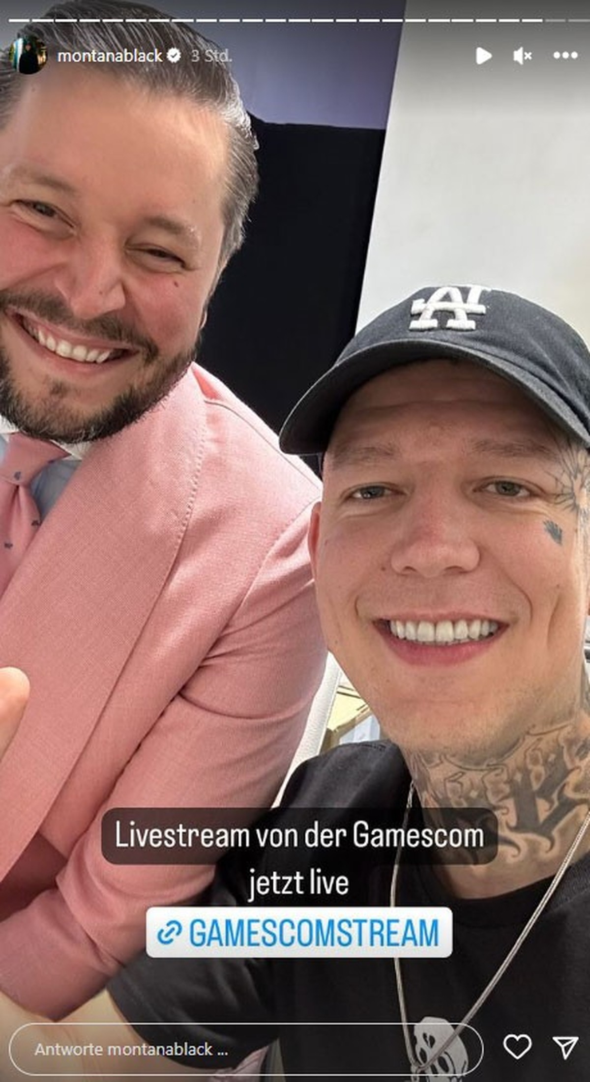 MontanaBlack zeigt sich gut gelaunt mit Moderator Marc Gebauer.