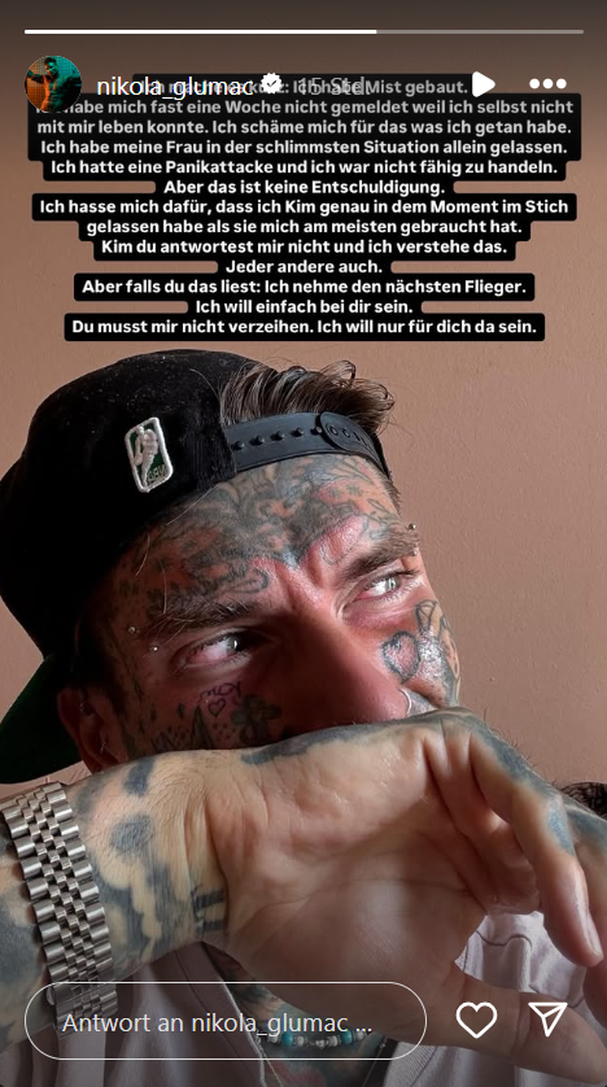 Auf Instagram zeigt sich Nikola Glumac aufgelöst.