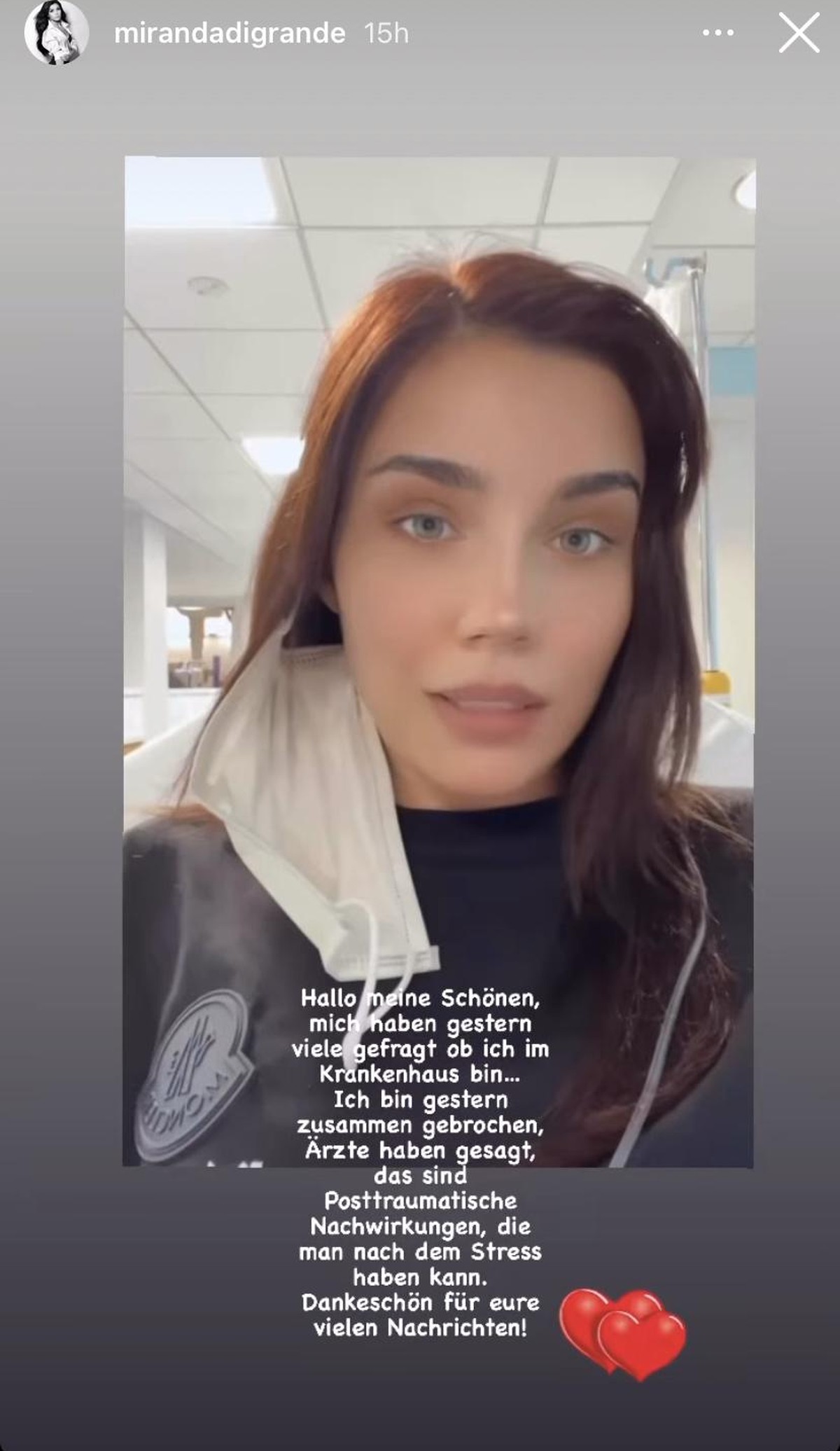 Hier teilt Nathalie mit ihren Fans ein Foto aus dem Krankenhaus.