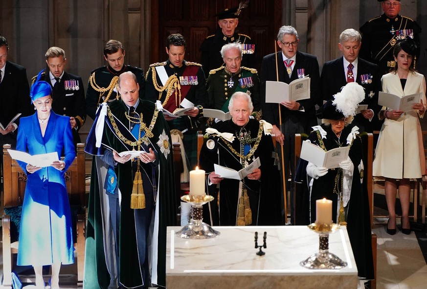 EDINBURGH, SCOTLAND - JULY 05: (Front Row L-R) Catherine, Princess of Wales Prince William, Prince of Wales known as the Duke and Duchess of Rothesay while in Scotland, King Charles III and Queen Cami ...