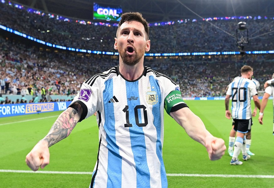 Fussball 1:0 Tor, Jubel, Torschuetze Lionel Messi Argentinien Lusail, 26.11.2022, FIFA Fussball WM 2022 in Katar, Gruppenphase, Argentinien - Mexiko/ PRESSINPHOTO/Sipa USA Lusail Katar PUBLICATIONxINx ...