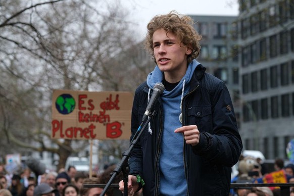 BERLIN, GERMANY - MARCH 29: Climate activist Jakob Blasel speaks to striking students and pupils gathered for a Fridays for Future protest march at Invalidenpark on March 29, 2019 in Berlin, Germany.  ...
