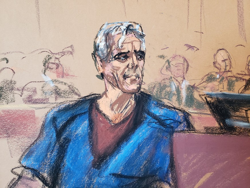 Jeffrey Epstein looks on during a a bail hearing in U.S. financier Jeffrey Epstein&#039;s sex trafficking case, in this court sketch in New York, U.S., July 15, 2019. REUTERS/Jane Rosenberg