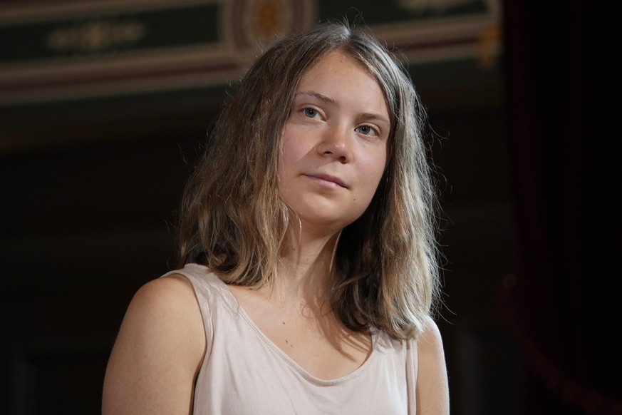 FILE - Climate activist Greta Thunberg of Sweden attends a press conference in Paris, Thursday, June 22, 2023. Climate activist Greta Thunberg appears in court on Monday July 24 charged with disobeyin ...