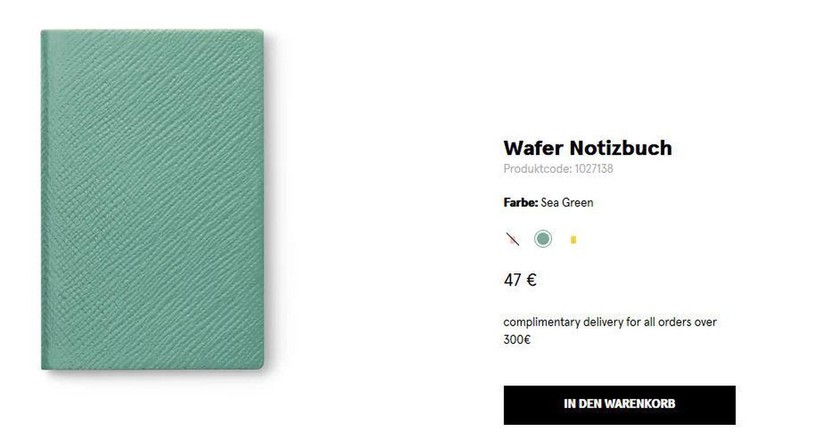 Das günstigste Produkt: Ein kleines Notizbuch mit Lammleder-Umschlag.