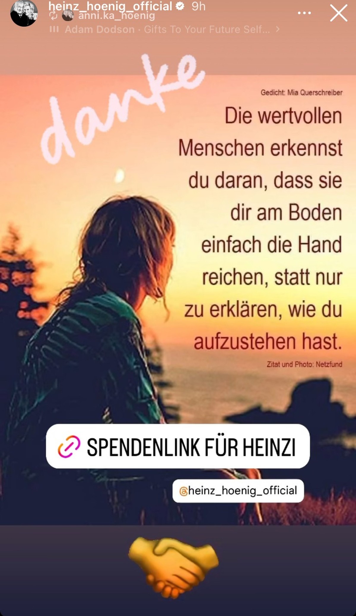 Annika weist erneut auf den Spendenlink für Heinz Hoenig hin.
