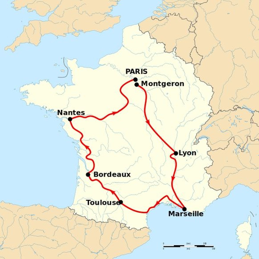 Die sechs Etappen der Tour de France 1904.