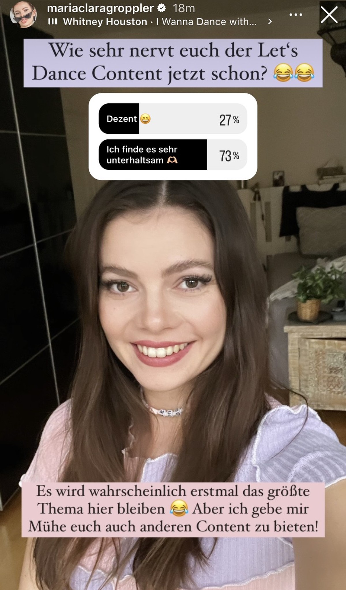 Maria Clara Groppler geht humorvoll mit ihrer Teilnahme um.