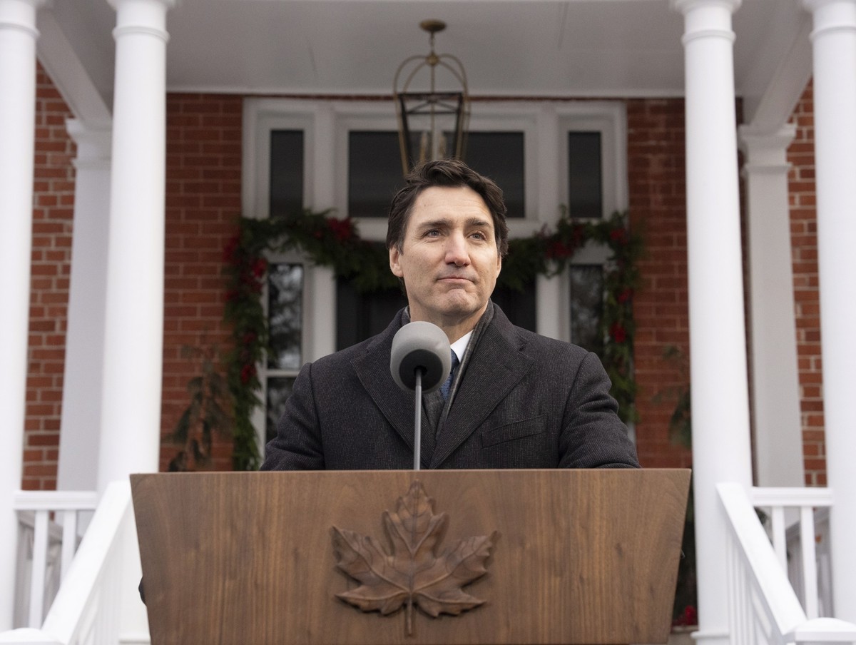 Canada Prime Minister Justin Trudeau speaks with media outside Rideau Cottage, Monday, Jan. 6, 2025 in Ottawa. (Adrian Wyld/The Canadian Press via AP)