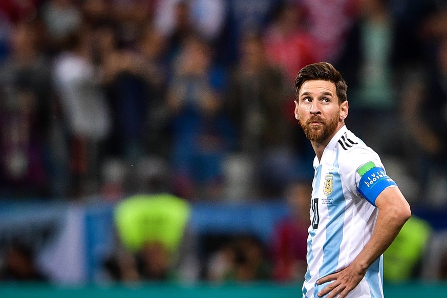 Lionel Messi of Argentina reacts after Luka Modric of Croatia scored a goal in their Group D match during the 2018 FIFA World Cup WM Weltmeisterschaft Fussball in Nizhny Novgorod, Russia, 21 June 2018 ...