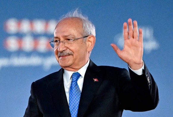 Kemal Kilicdaroglu, the leader of the center-left, pro-secular Republican People s Party CHP, waves to his supporters at the Republican People s Party CHP headquarters in Ankara, Turkey, on Sunday, Ma ...