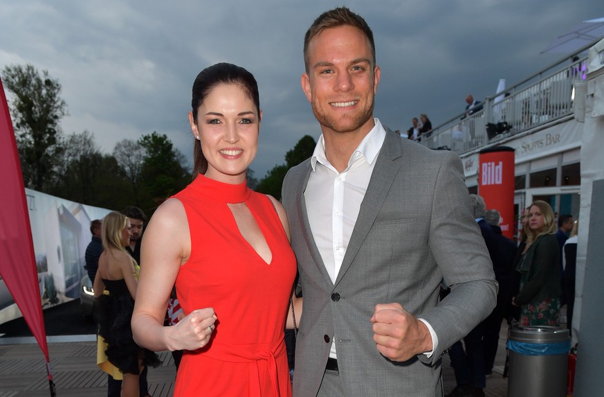 MUNICH, GERMANY - MAY 02: Marie Lang and Sebastian Preuss attend the Aufschlag bei BILD 2019 event on the occasion of the BMW Open by FWU on May 02, 2019 in Munich, Germany. (Photo by Hannes Magerstae ...