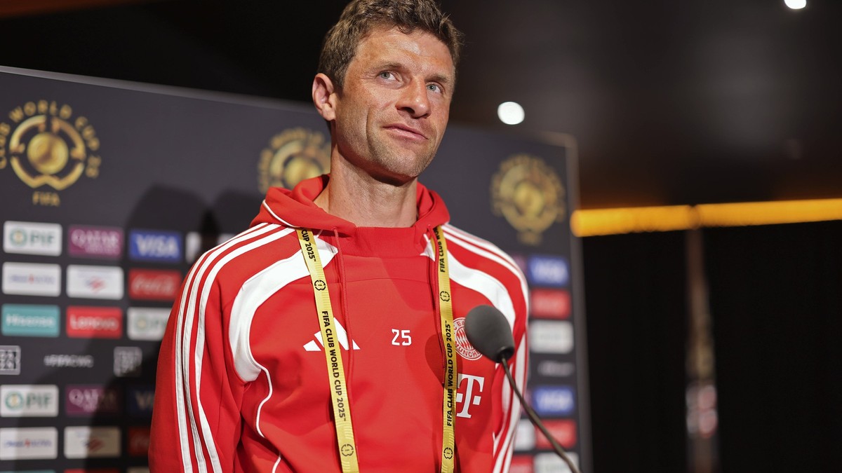 15.06.2025, Cincinnati USA, FIFA Club World Cup 2025, Gruppe C, FC Bayern München Pressekonferenz vor dem Spiel gegen Auckland City im TQL Stadium, Thomas Müller FC Bayern München beim Pressegespräch. ...