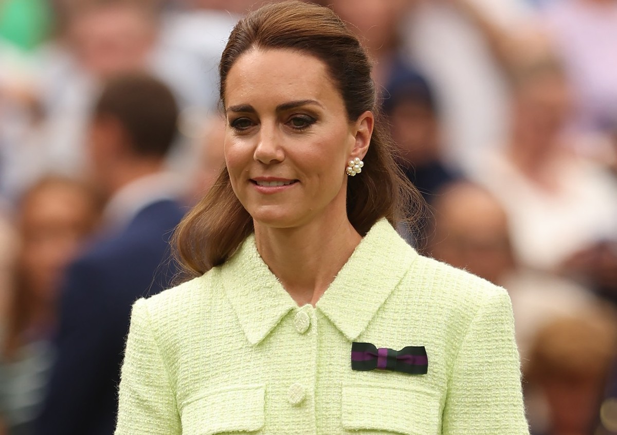 LONDON, ENGLAND - JULY 15: Catherine, Princess of Wales looks on following Marketa Vondrousova of Czech Republic's victory in the Women's Singles Final against Ons Jabeur of Tunisia on day t ...