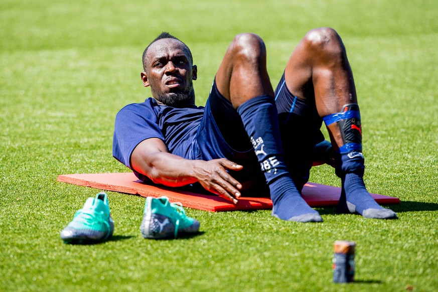 180531 Usain Bolt during a training session with Stromsgodset on May 31, 2018 in Drammen. Photo: Vegard Wivestad Grott / BILDBYRAN / kod VG / 170179 *** 180531 Usain Bolt during a training session wit ...