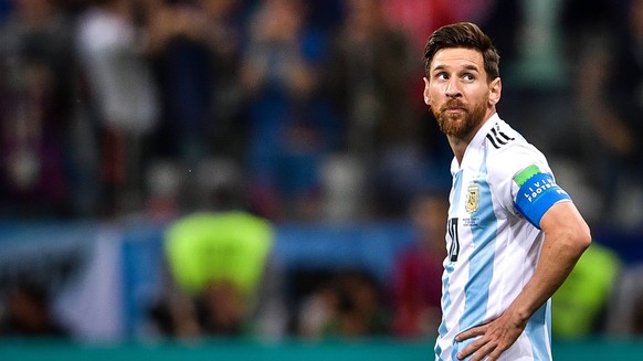 Lionel Messi of Argentina reacts after Luka Modric of Croatia scored a goal in their Group D match during the 2018 FIFA World Cup WM Weltmeisterschaft Fussball in Nizhny Novgorod, Russia, 21 June 2018 ...