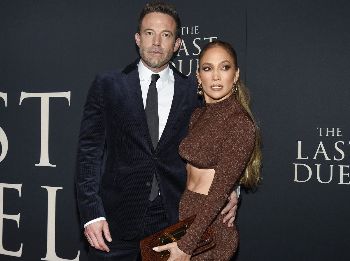 FILE - Actor Ben Affleck, left, and actor-singer Jennifer Lopez attend the premiere of "The Last Duel" on Oct. 9, 2021, in New York. (Photo by Evan Agostini/Invision/AP, File)