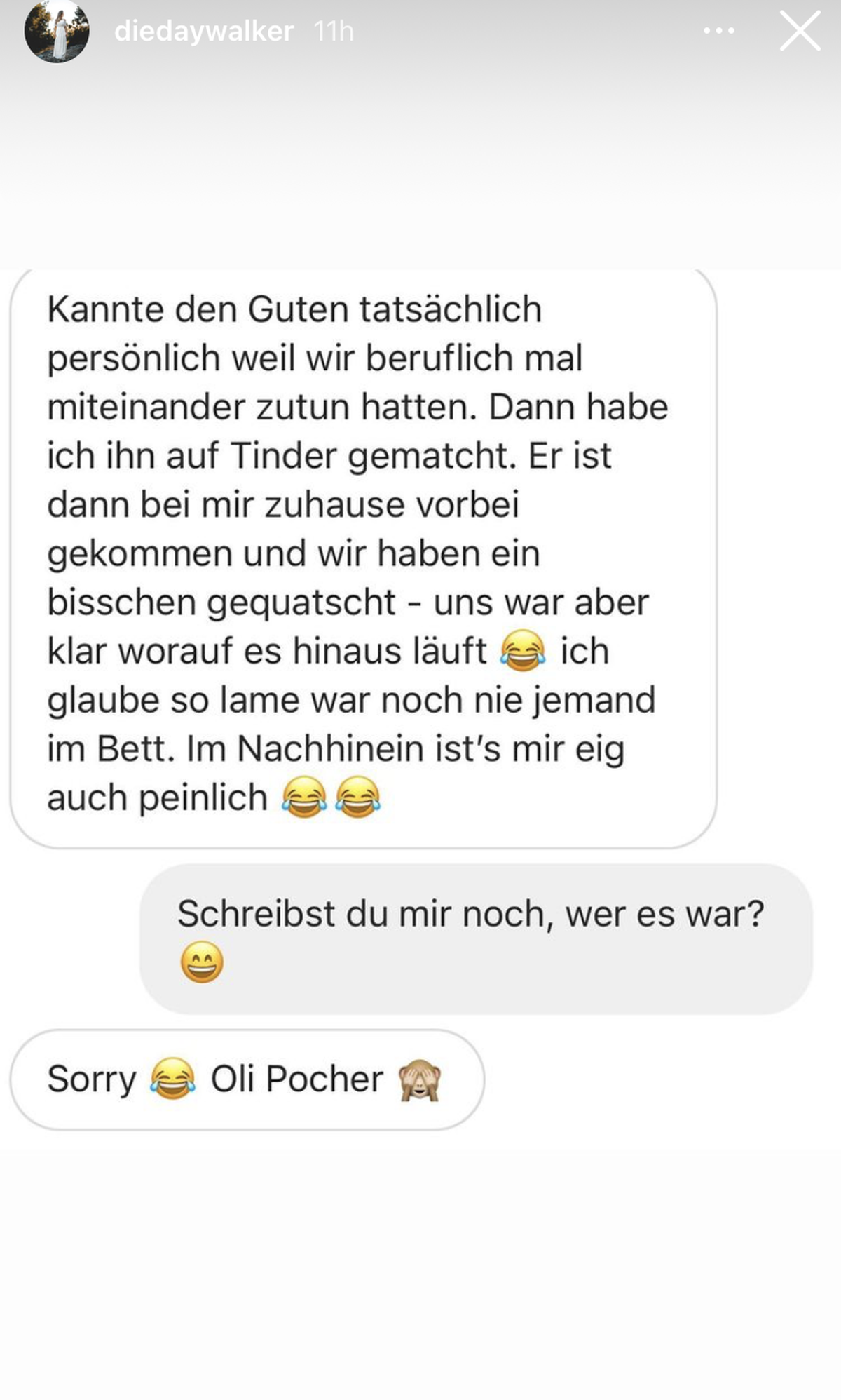 Die Influencerin veröffentlicht hier die Nachricht, die sie von einer Freundin bekommen haben soll.