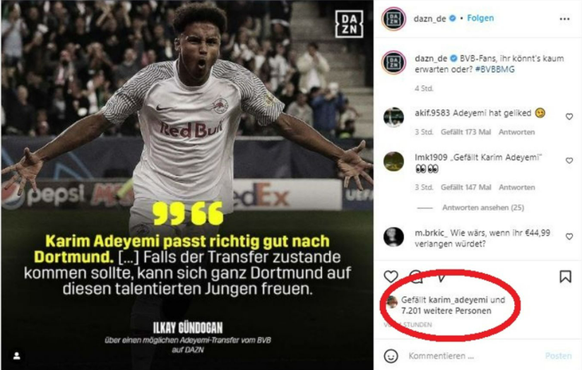 Gibt Karim Adeyemi hier den Hinweis auf einen möglicherweise bevorstehenden Wechsel zu Borussia Dortmund?
