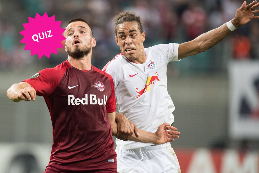 Marin PONGRACIC (li., Salzburg) gegen Yussuf POULSEN (L), Aktion, Zweikampf, Fussball Europa League, Gruppenphase, Gruppe B, 1. Spieltag, RB Leipzig (L) - FC Salzburg (Salzburg) 2:3, am 20.09.2018 in  ...